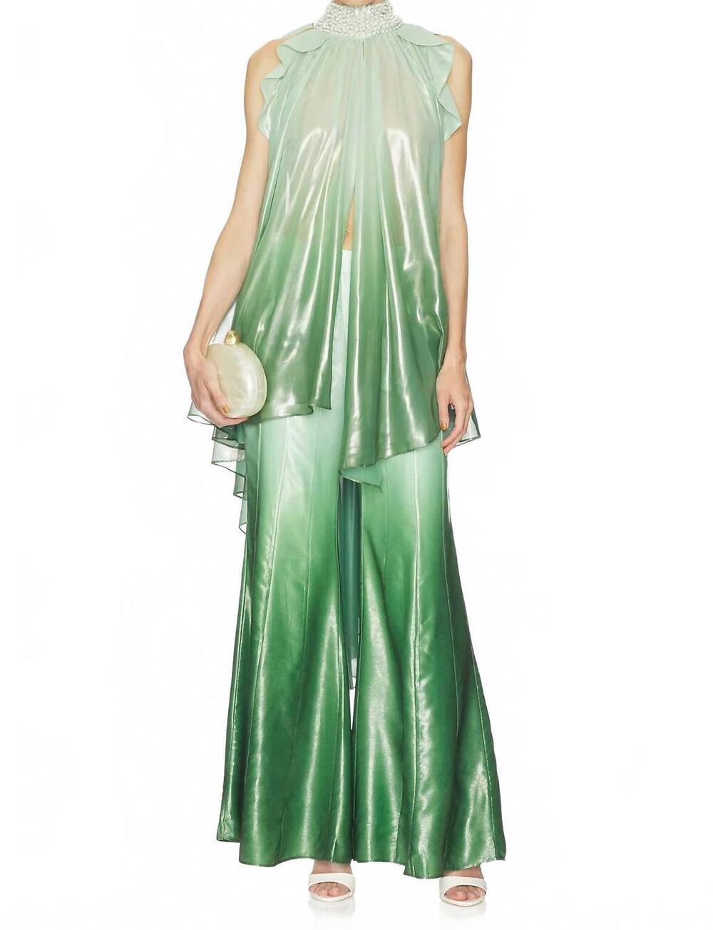 NEW LA FUORI iridescent embroidered top in green
